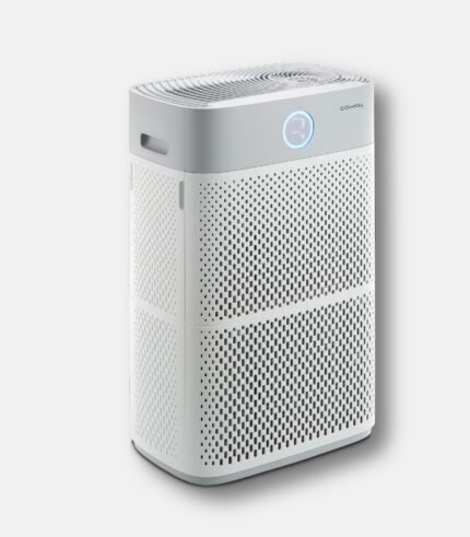코웨이 AP-3018B 울트라 에어 공기청정기 - 넓은 공간 케어에 최적화된 화이트 디자인과 공기 질 상태 표시 라이팅 링이 탑재된 외관