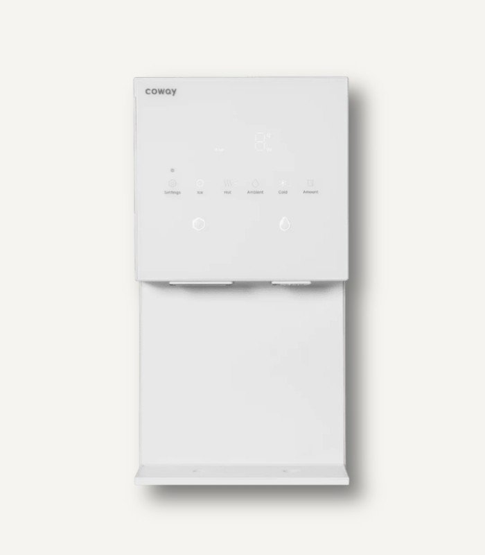 코웨이 CHPI-7520L 아이콘 얼음정수기 - 직관적인 터치 컨트롤러와 실시간 상태 표시 디스플레이가 탑재된 화이트 얼음정수기 상단 상세