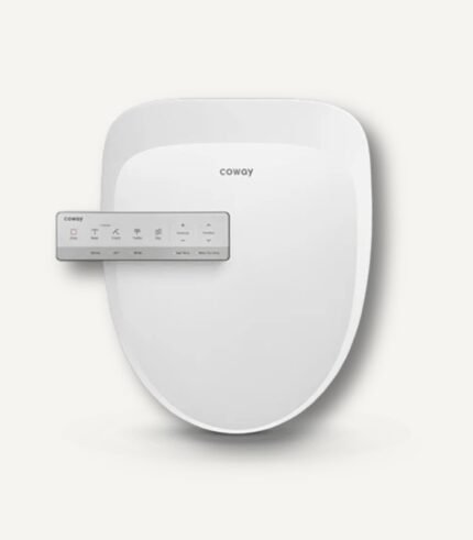 코웨이 BAS42-A 프리미엄 비데 본체와 벽면 부착형 무선 리모컨 세트 - 깨끗하고 모던한 화이트 욕실 가전 디자인