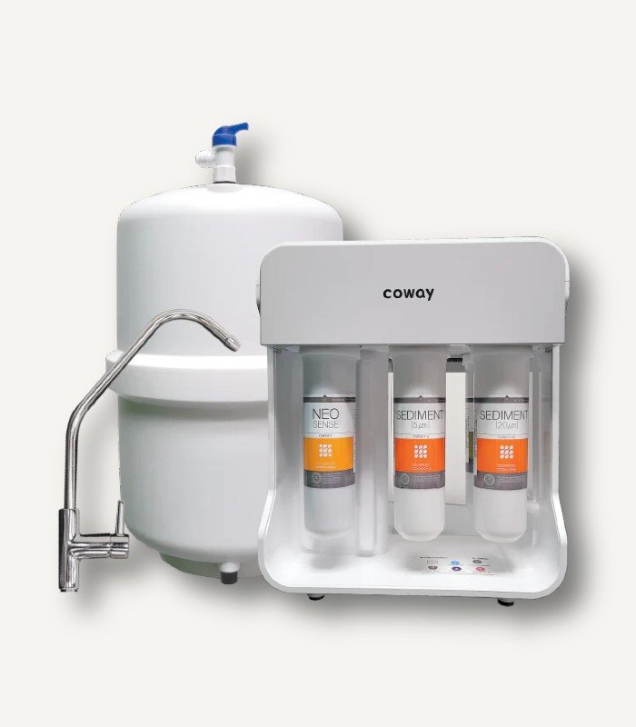 코웨이 P09CL 대용량 언더싱크 정수기 제품 구성 및 필터 상세 Coway USA Rental 코웨이 P-09CL 대용량 언더싱크 정수기 구성 - 고성능 3단계 필터 시스템, 대용량 탱크 및 조리수 밸브 세트