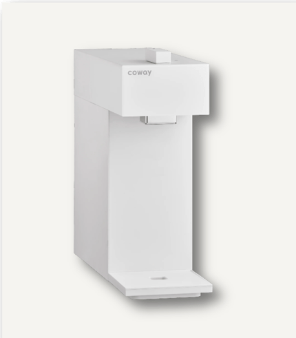 깨끗한 화이트 컬러의 코웨이 스위치 정수기 P-2201N - 전원 연결이 필요 없는 무전원 직수형 디자인